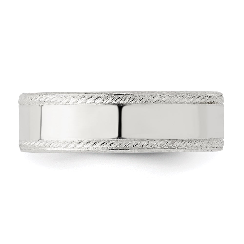 Sterling Silver 6mm Flat with Rope Edge Size 6 Band