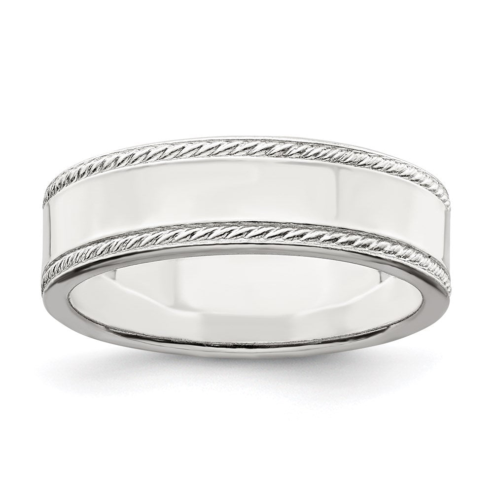 Sterling Silver 6mm Flat with Rope Edge Size 6 Band