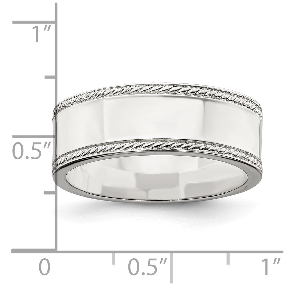 Sterling Silver 7mm Flat with Rope Edge Size 7 Band