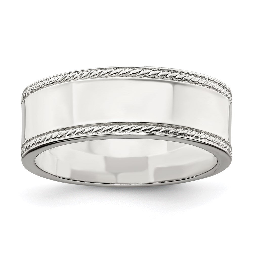Sterling Silver 7mm Flat with Rope Edge Size 8 Band