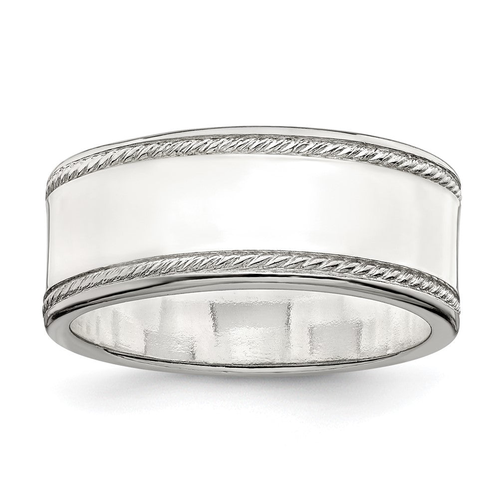 Sterling Silver 8mm Flat with Rope Edge Size 10 Band