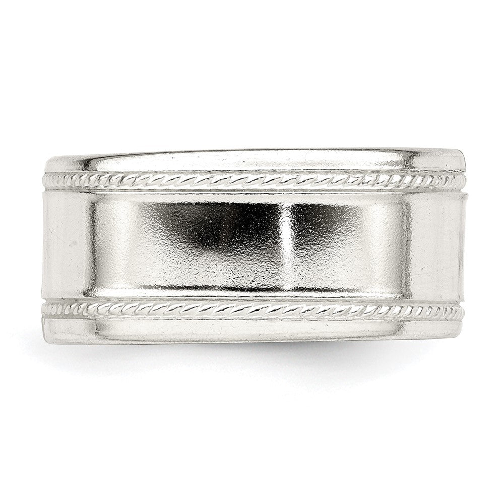 Sterling Silver 9.5mm Flat with Rope Edge Size 10 Band