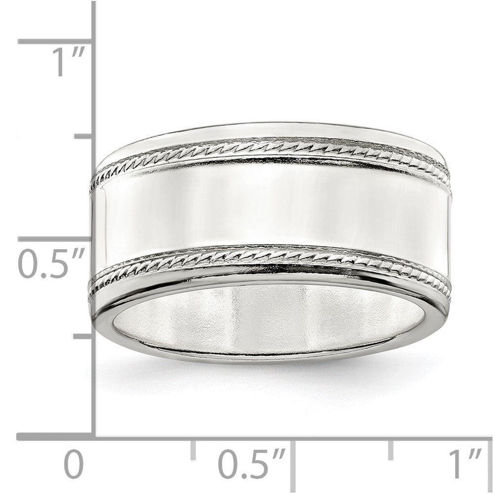 Sterling Silver 9.5mm Flat with Rope Edge Size 10 Band