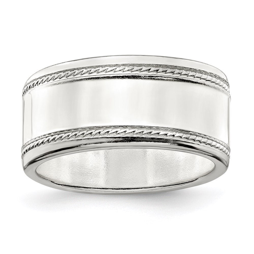 Sterling Silver 9.5mm Flat with Rope Edge Size 7 Band