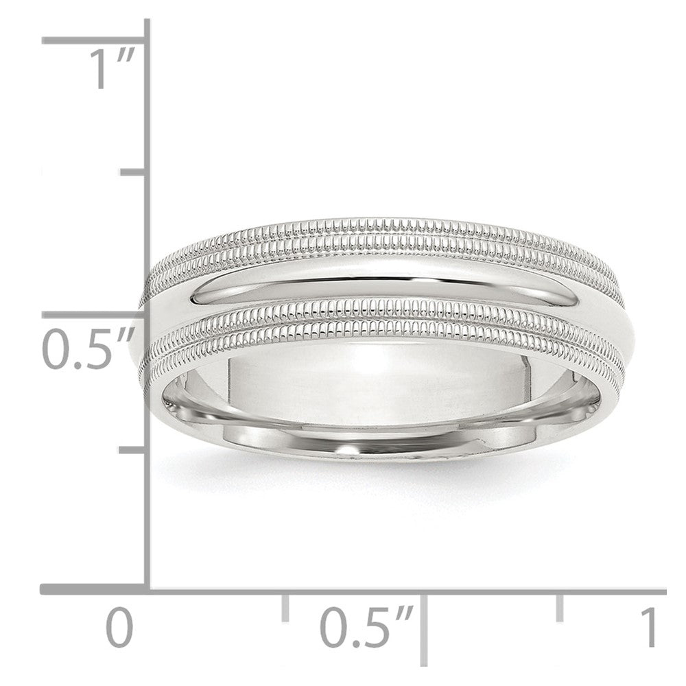 Sterling Silver Rhodium 6mm Comfort Fit Double Milgrain Size 10.5 Band