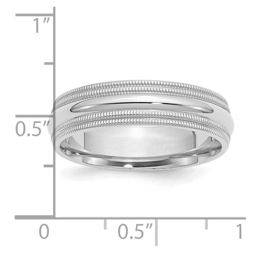 Sterling Silver Rhodium 6mm Comfort Fit Double Milgrain Size 6.5 Band