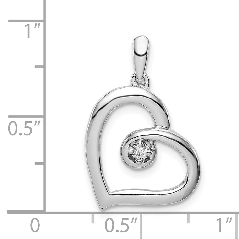Sterling Silver Rhodium Diam. Heart Pendant