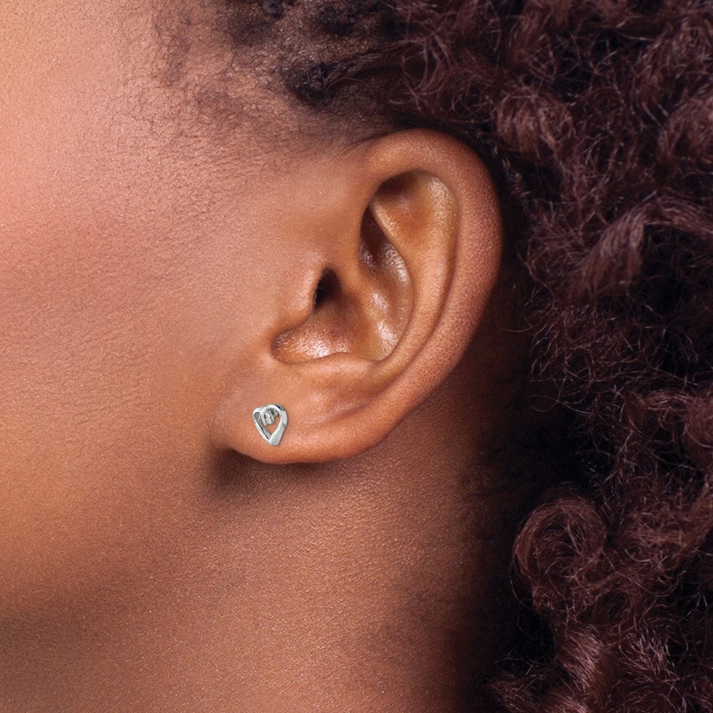 Sterling Silver Rhodium Diamond Heart Post Earrings