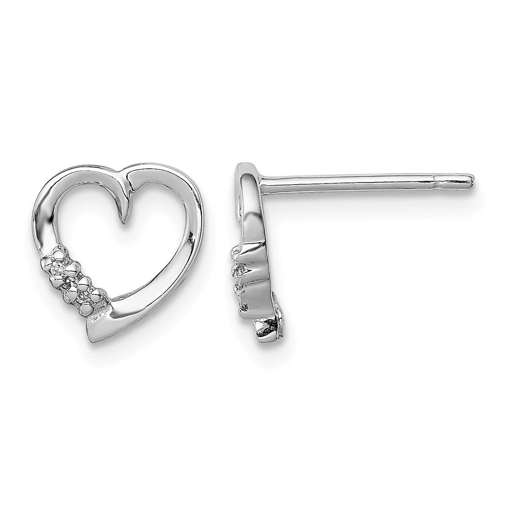 Sterling Silver Rhodium Diamond Heart Post Earrings