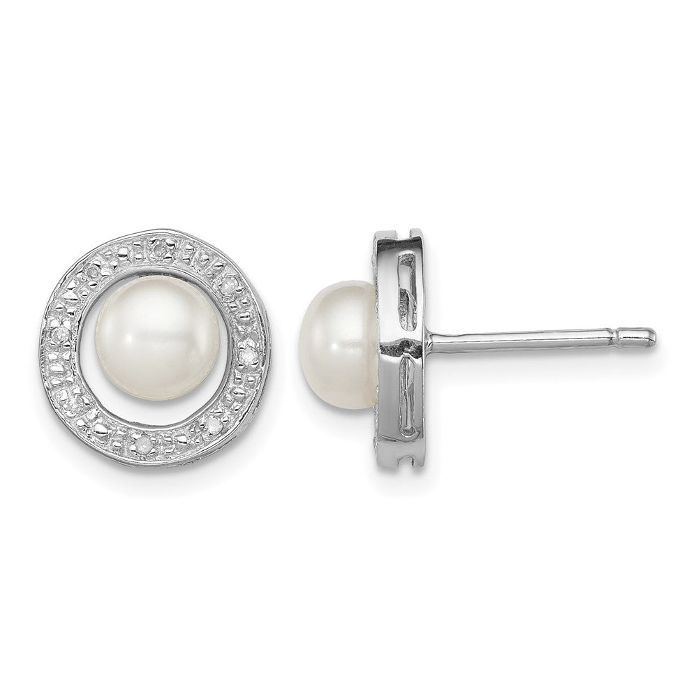 Sterling Silver Rhodium 6mm FW Cultured Pearl & Diamond Post Ear