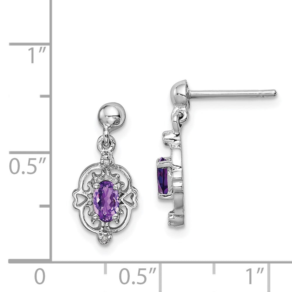 Sterling Silver Rhodium Plated Amethyst and Diamond Post Earrings