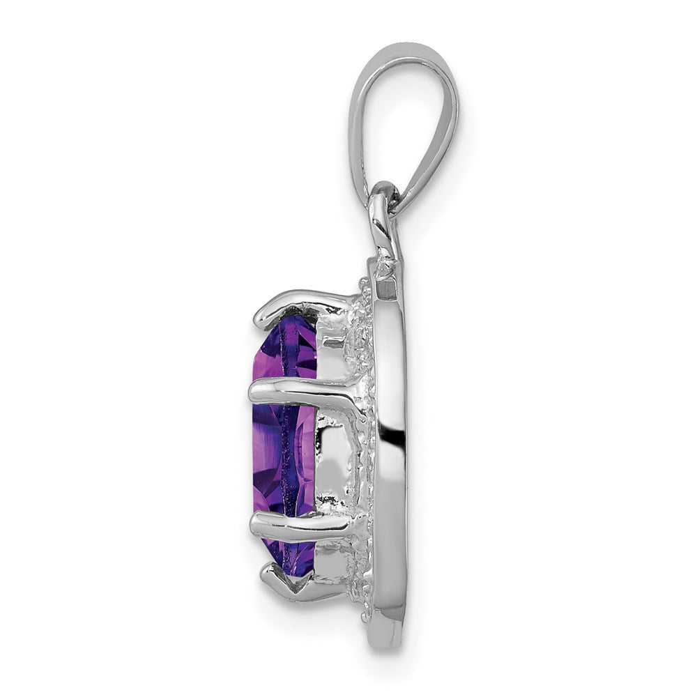 Sterling Silver Rhodium Plated Amethyst and Diamond Pendant