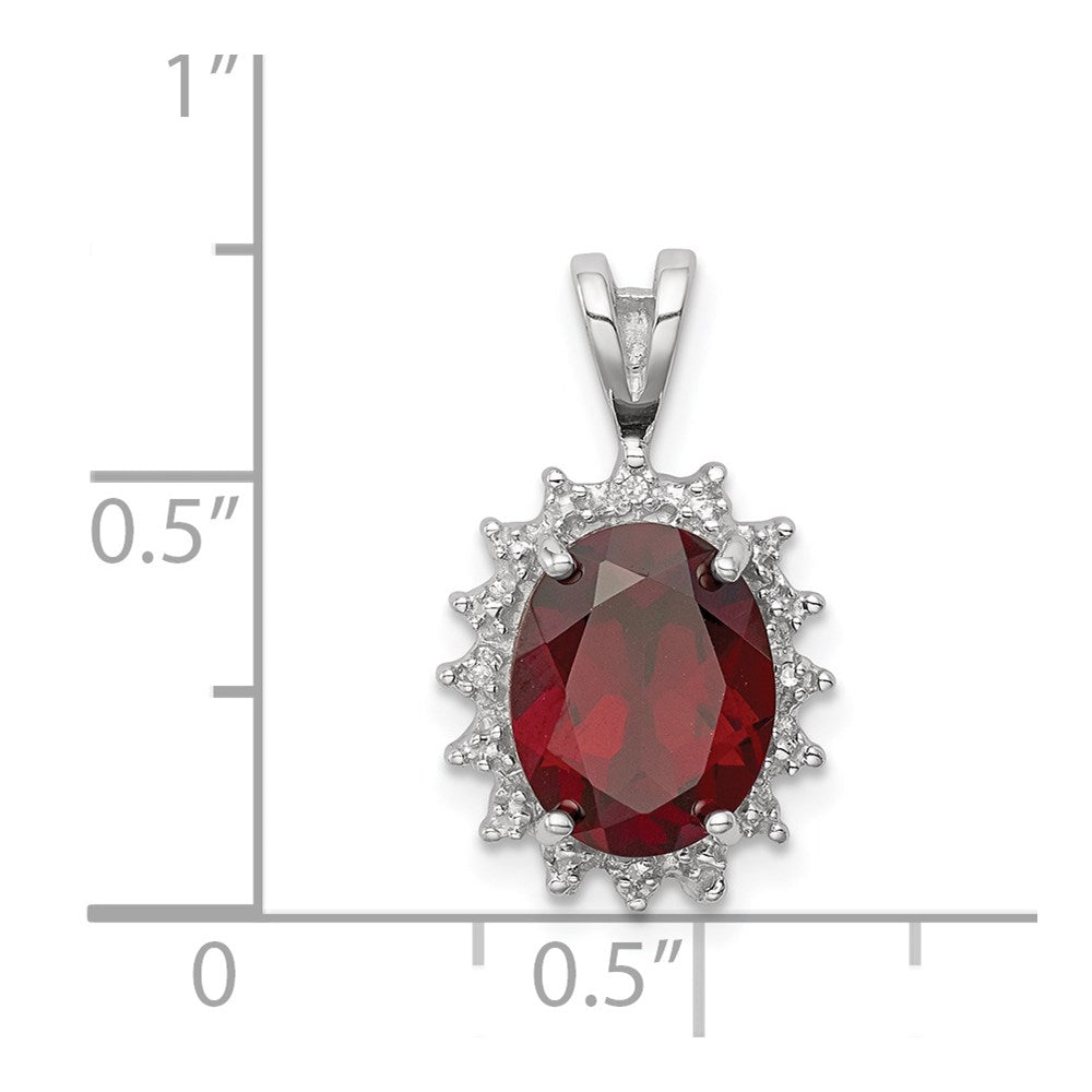 Sterling Silver Rhodium Garnet & Diamond Pendant