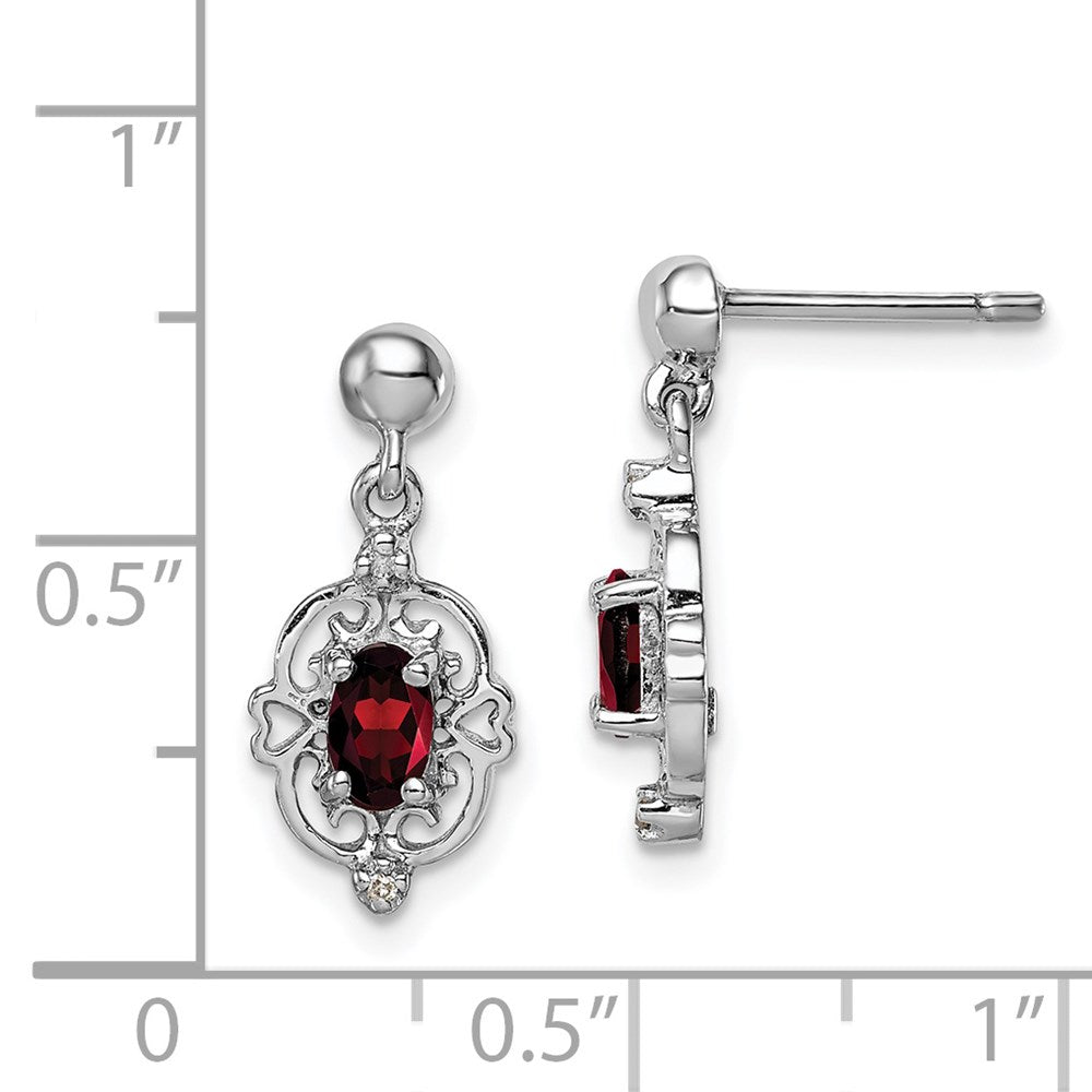 Sterling Silver Rhodium-plated Garnet and Diamond Post Earrings