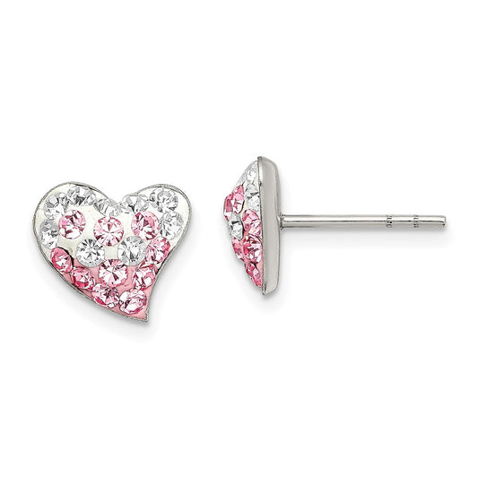 Sterling Silver Rhod-pltd Pink/White Preciosa Crystal Heart Post Earrings
