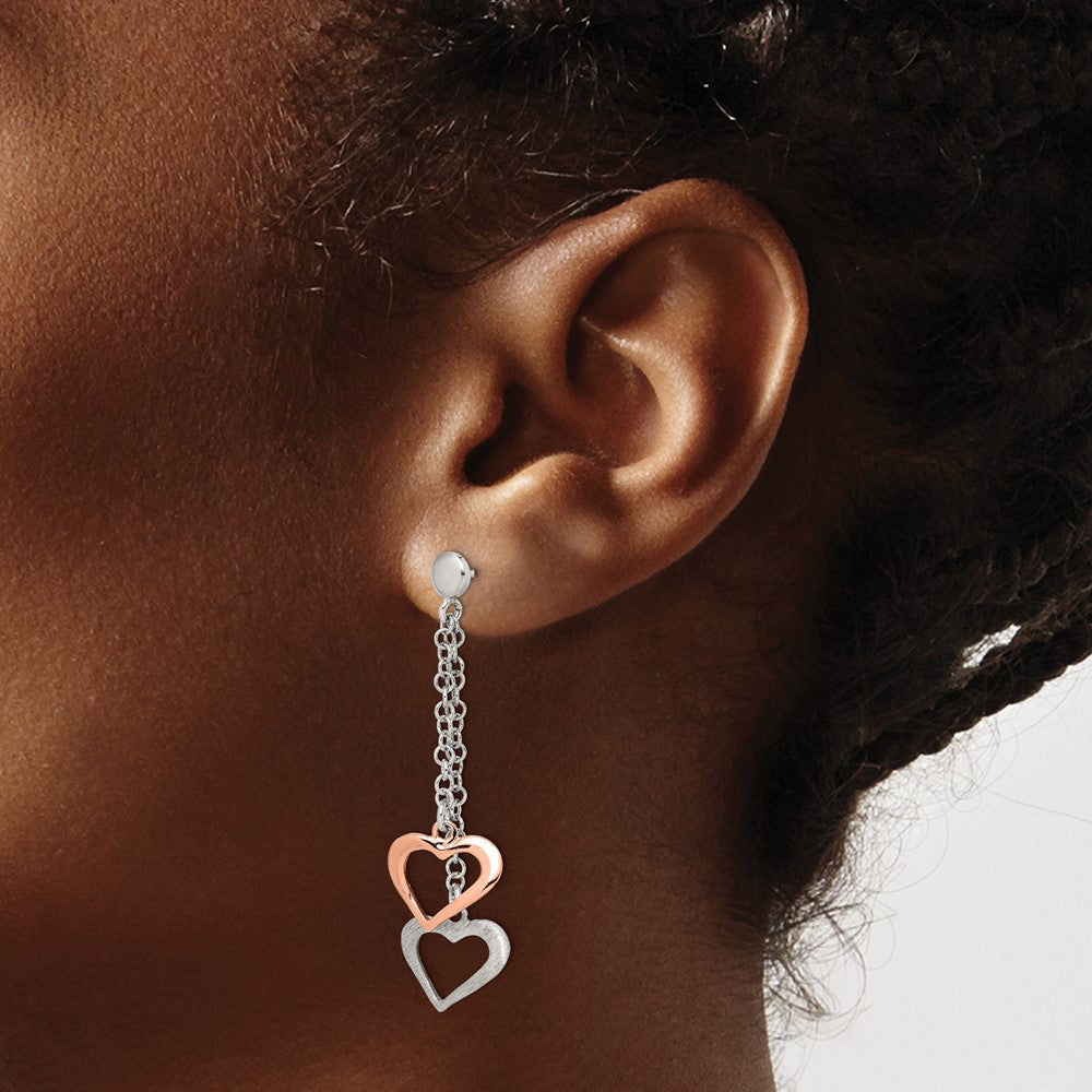 Sterling Silver Rose-tone Polished and Textured Earrings