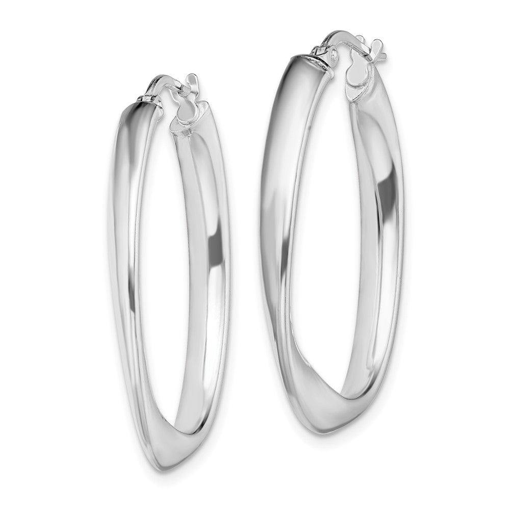 Sterling Silver Rhodium-plated Polished Twisted Oval Hoop Earrings