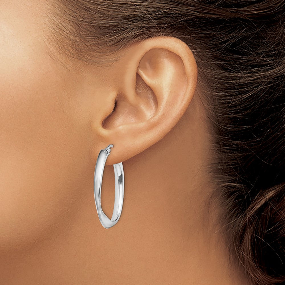 Sterling Silver Rhodium-plated Polished Twisted Oval Hoop Earrings