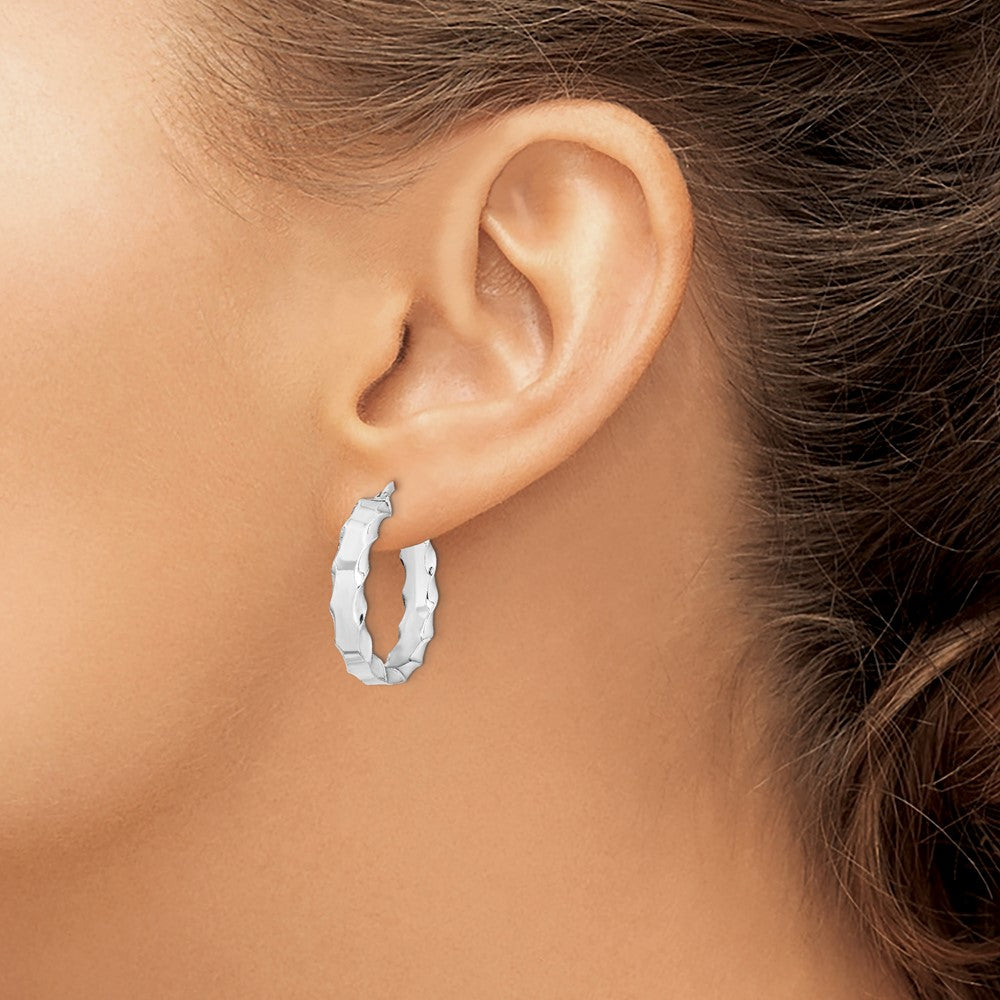 Sterling Silver RH-plated Scalloped Edge 5mm Round Hoop Earrings