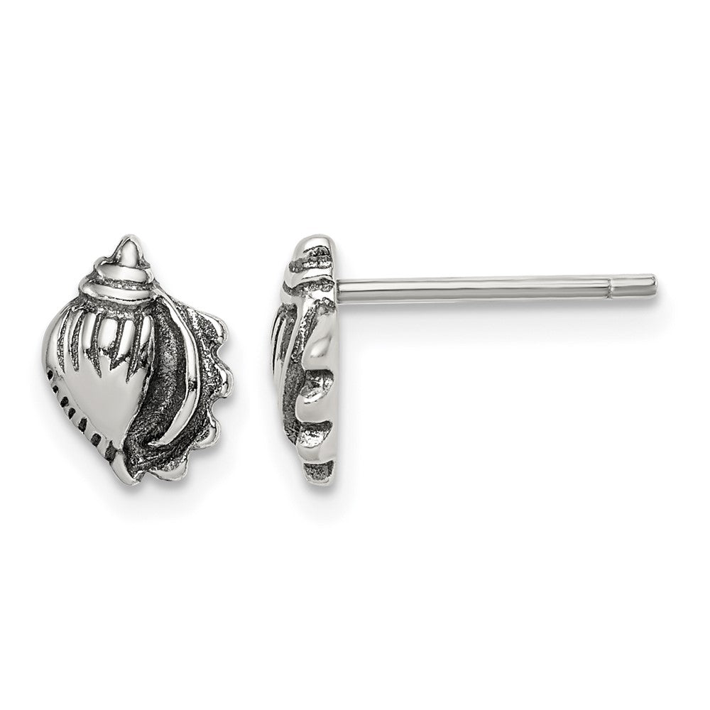 Sterling Silver Polished and Antiqued Sea Shell Post Earrings