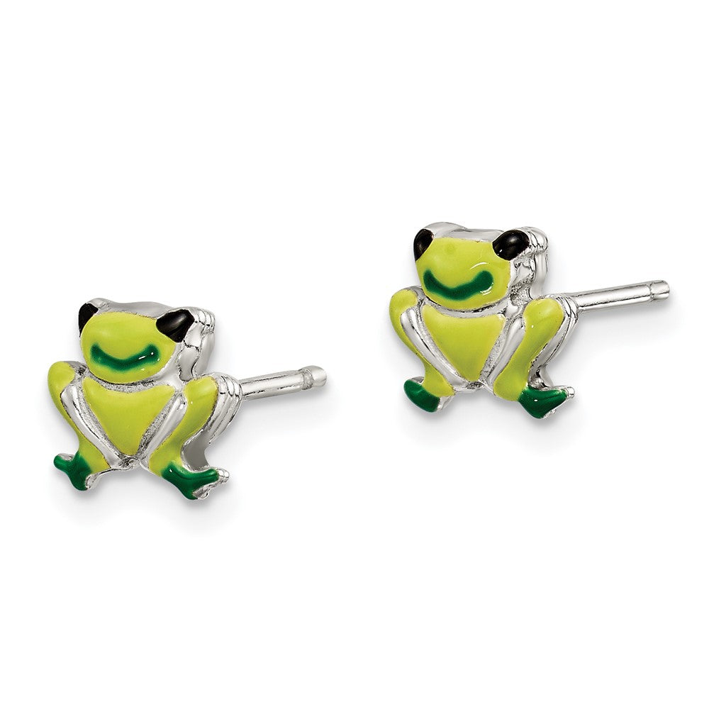 Sterling Silver Polished Enamel Frog Post Earrings
