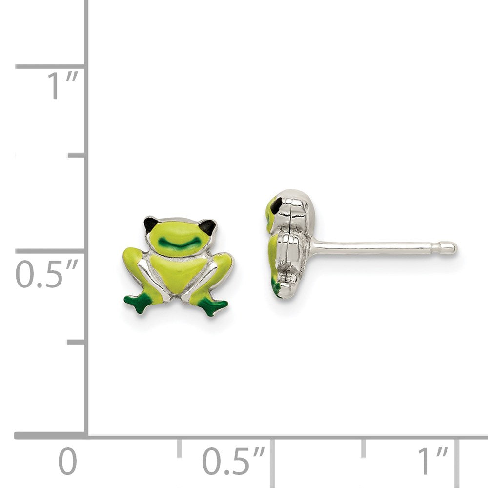 Sterling Silver Polished Enamel Frog Post Earrings