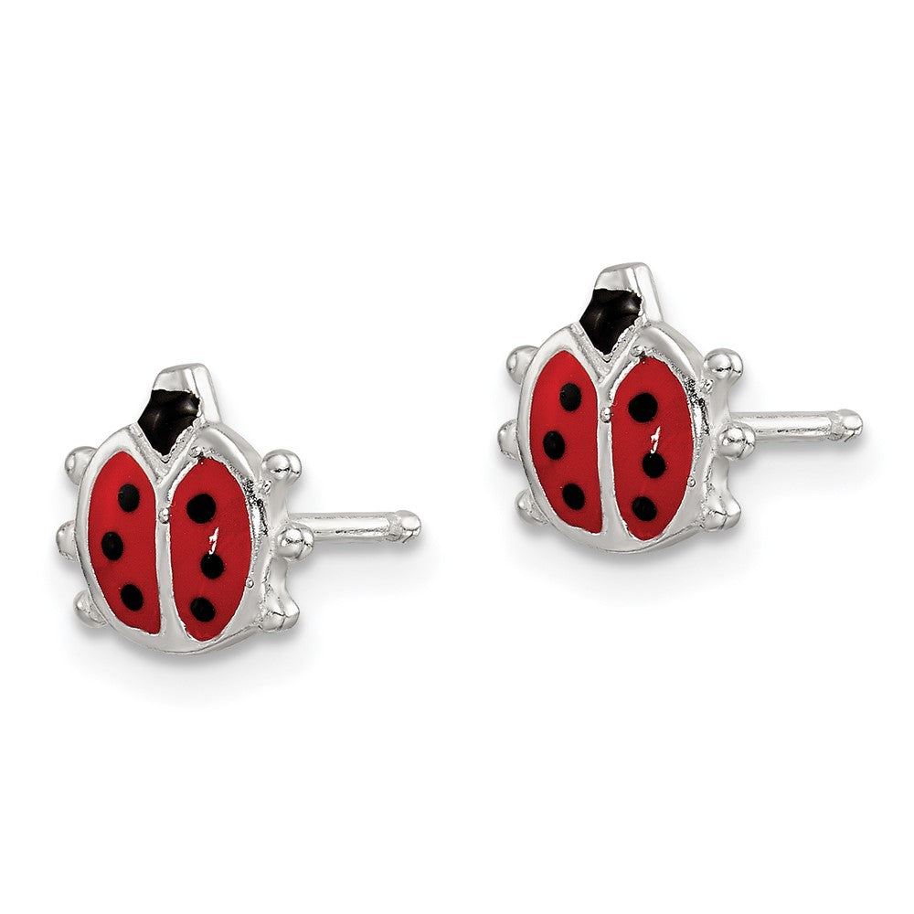 Sterling Silver Polished Enamel Ladybug Post Earrings