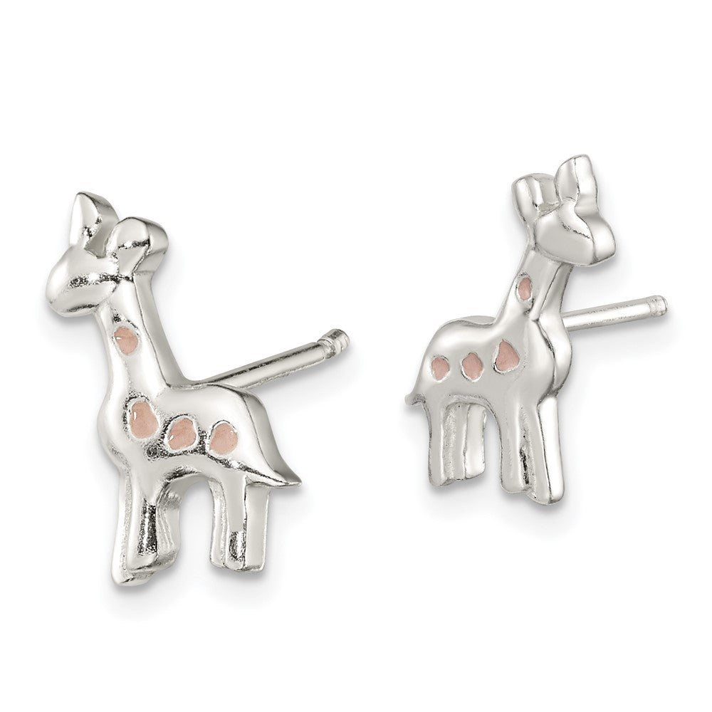 Sterling Silver Polished Enamel Giraffe Post Earrings