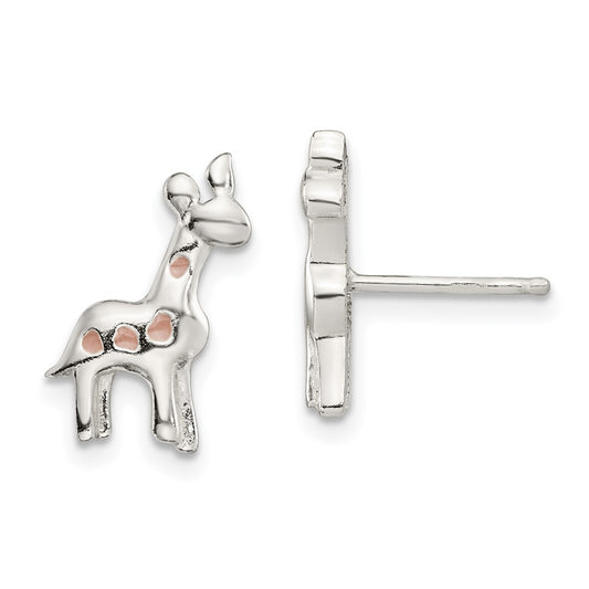 Sterling Silver Polished Enamel Giraffe Post Earrings