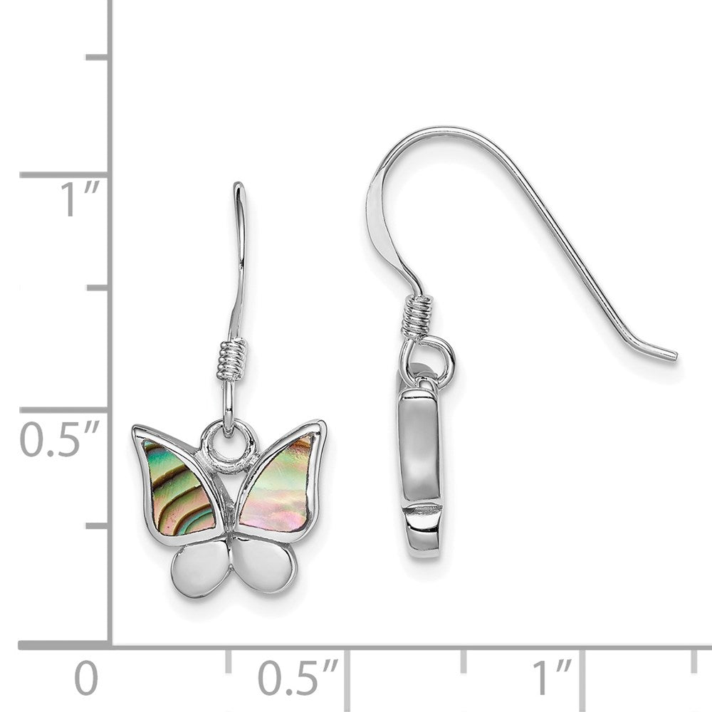 Sterling Silver Rhodium-plated Polished Abalone Butterfly Earrings