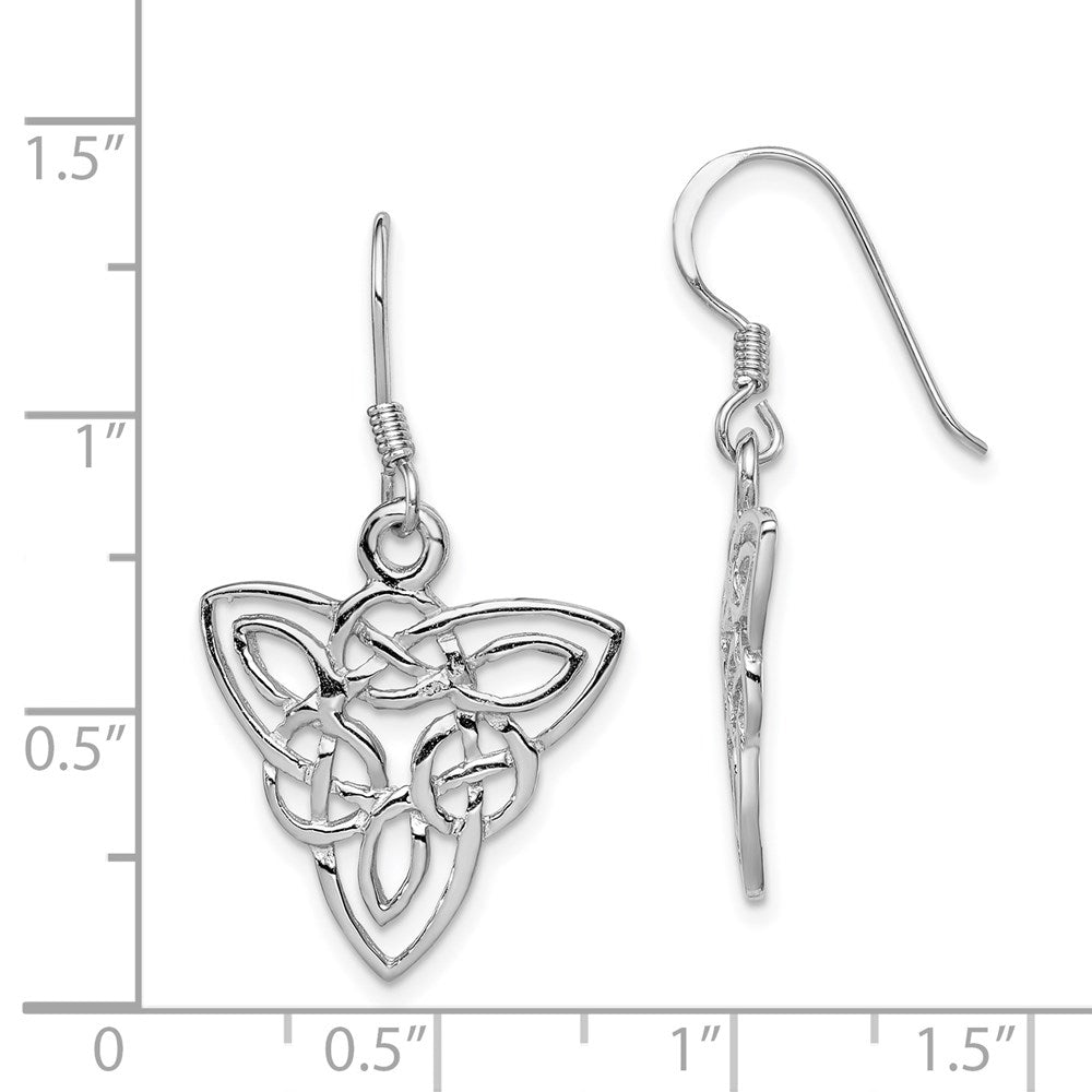 Sterling Silver Rhodium-plated Polished Celtic Knot Dangle Earrings