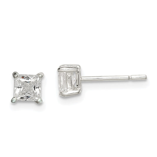 Sterling Silver Polished 4mm Princess CZ Stud Earrings