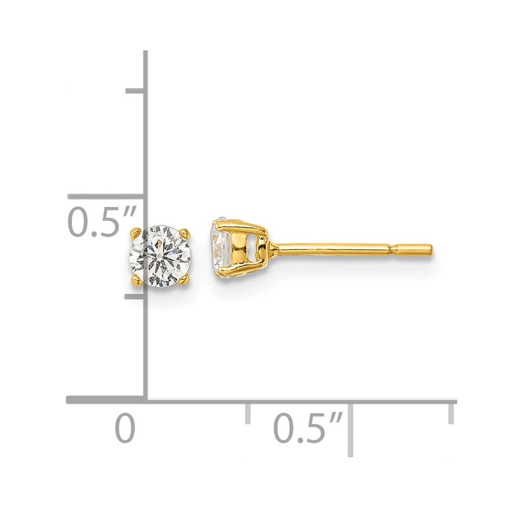 Sterling Silver Gold-tone Polished 4mm CZ Post Earrings