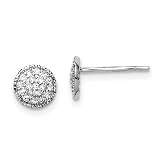 Sterling Silver Rhodium-plated Polished Pav‚ CZ 7mm Circle Post Earrings