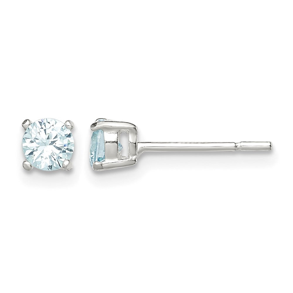 Sterling Silver Polished 4mm Round Light Blue CZ Stud Earrings