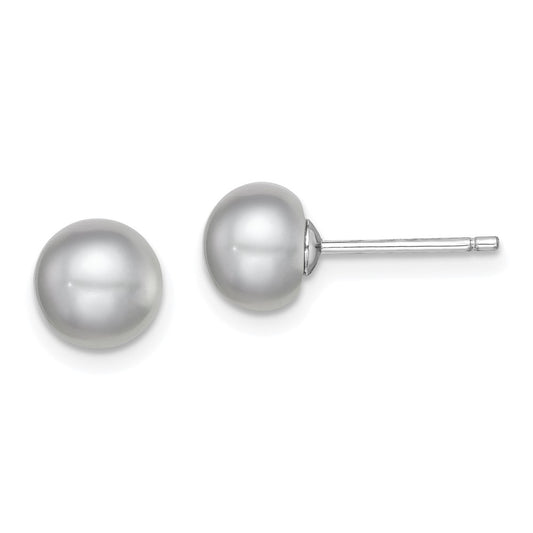 Sterling Silver Rhodium-plated 7-8mm Grey Button Freshwater Cultured Pearl Post Earrings