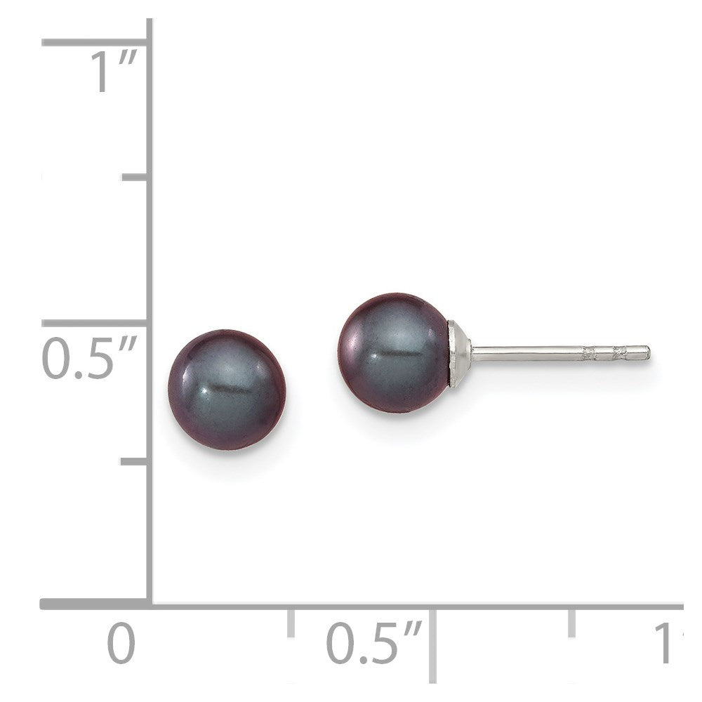 Sterling Silver Rhodium-plated 5-6mm Black Round Freshwater Cultured Pearl Post Earrings