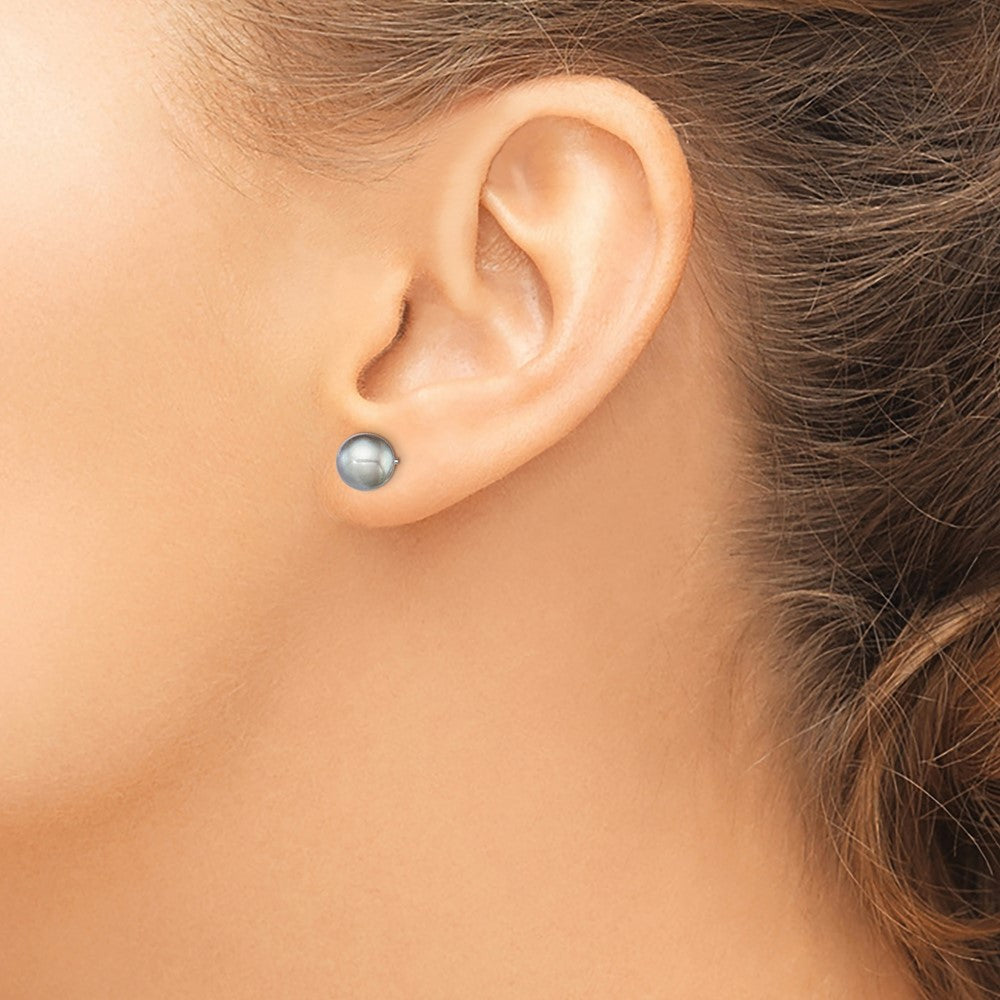Sterling Silver Rhodium-plated 7-8mm Grey Round Freshwater Cultured Pearl Post Earrings