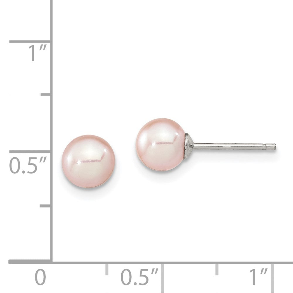 Sterling Silver Rhodium-plated 6-7mm Purple Round Freshwater Cultured Pearl Post Earring