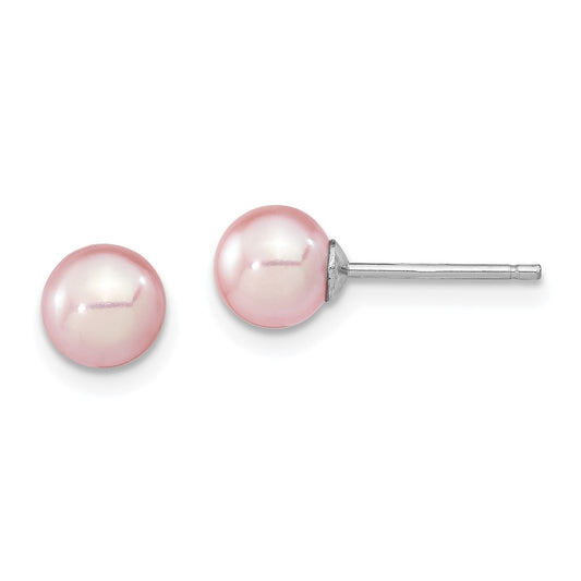 Sterling Silver Rhodium-plated 6-7mm Purple Round Freshwater Cultured Pearl Post Earring