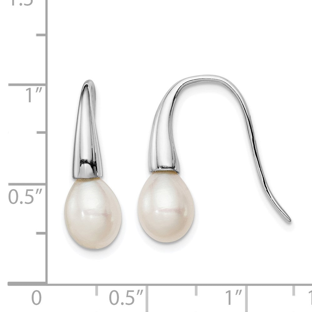 Sterling Silver Rhodium-plated Polished White 7-8mm Freshwater Cultured Pearl Dangle Earrings