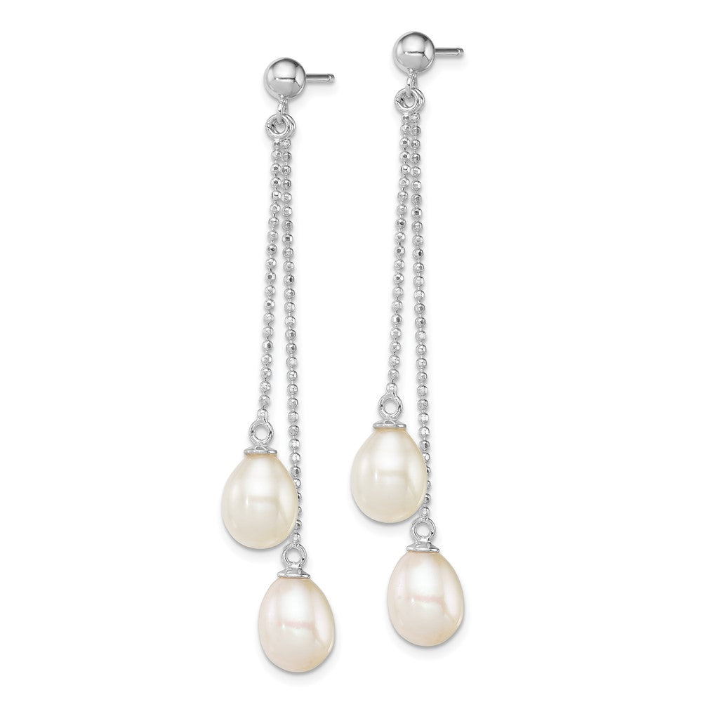 Sterling Silver Rhodium-plated 7-8mm White Rice Freshwater Cultured Pearl Post Dangle Earrings