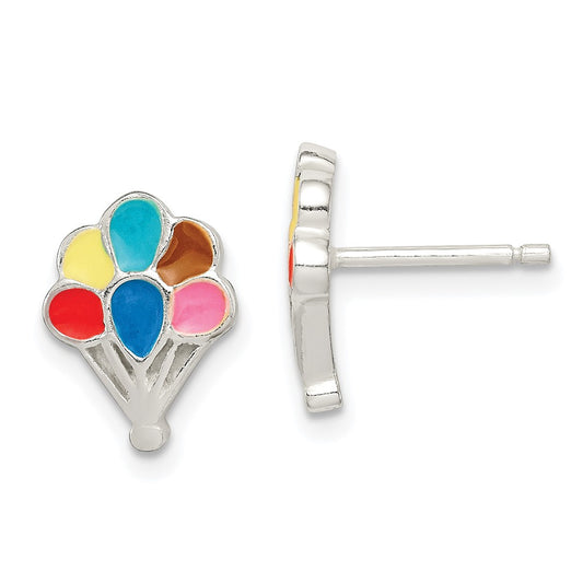Sterling Silver Polished Enamel Balloon Post Earrings