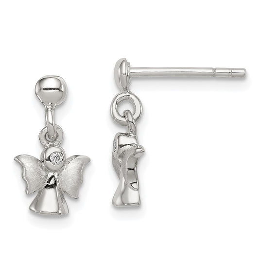 Sterling Silver Rhodium-plated Polished and Satin Angel Post Earrings