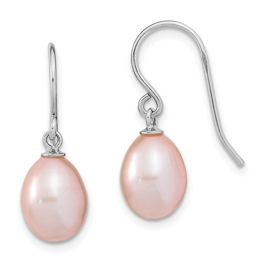 Sterling Silver Rhodium-plated 8-9mm Purple Teardrop Freshwater Cultured Pearl Dangle Earrings