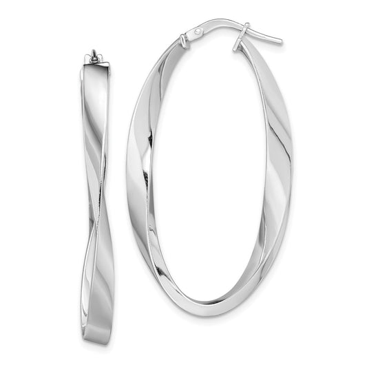 Sterling Silver Rhodium-plated Polished & Twisted Oval Hoop Earrings