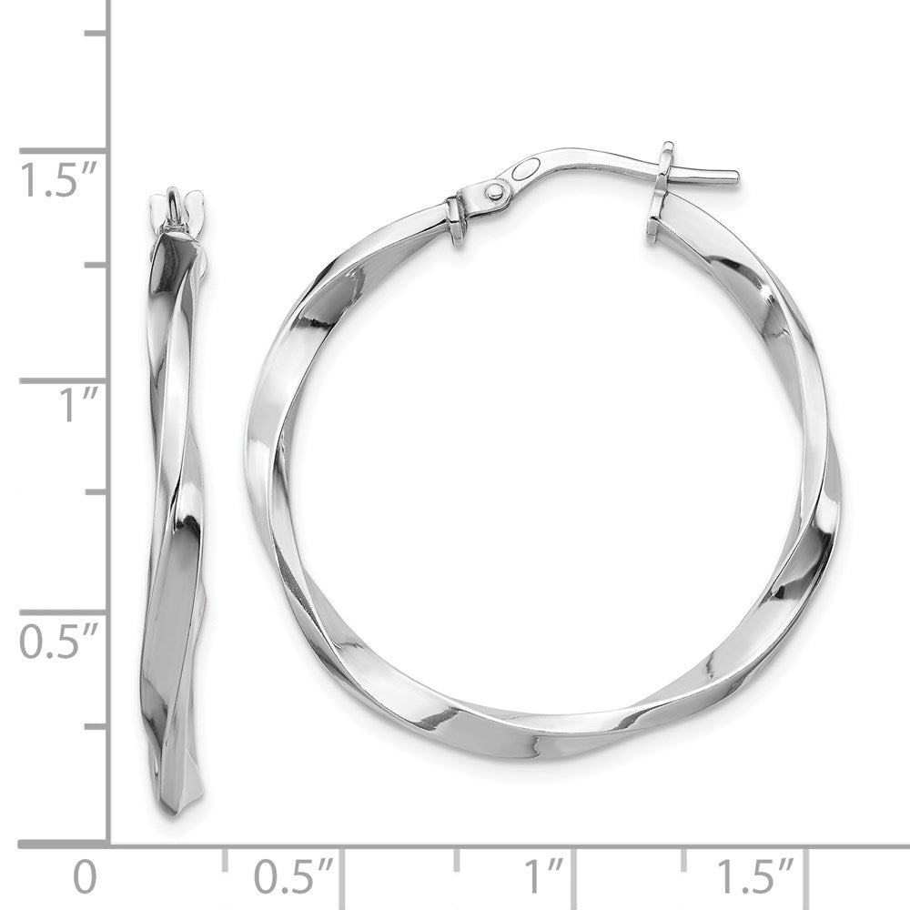 Sterling Silver Rhodium-plated Polished Twisted 2.5x25mm Hoop Earrings
