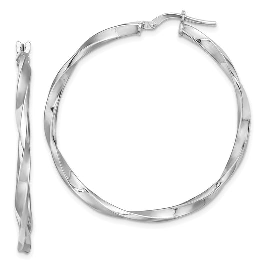 Sterling Silver Rhodium-plated Polished Twisted 2.5x35mm Hoop Earrings