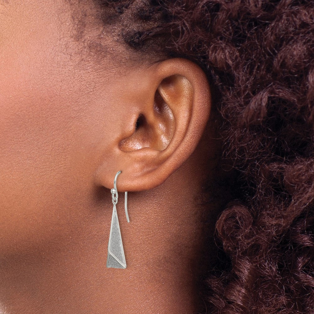 Sterling Silver Polished Enamel Glitter Fabric Triangle Dangle Earrings