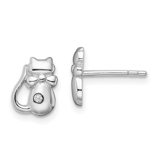 Sterling Silver Rhodium-plated CZ Cat Post Earrings